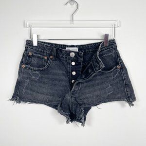 Zara Faded Black Distressed Button Fly Cut Off Denim Shorts 4